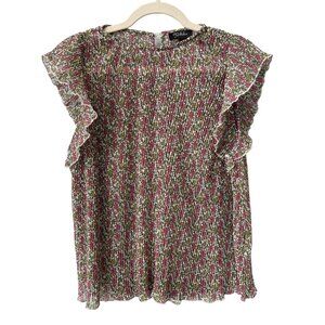 RD + Koko Floral Blouse Size Small Pink & Green Ruffle Sleeves 100% Polyester